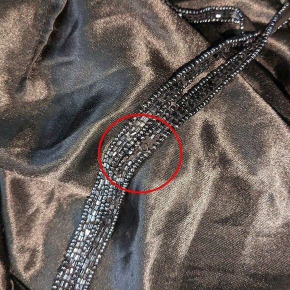 Vintage 90s Scala Silk Gown Black Beaded Sequins Off Shoulder Siren Size M - Picture 7 of 13